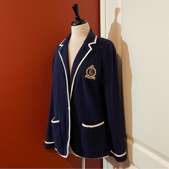 Lauren Ralph Lauren Jackets & Blazers - Laurel Ralph Lauren Women’s Navy Pocket Crest Crown One Button Academia Blazer